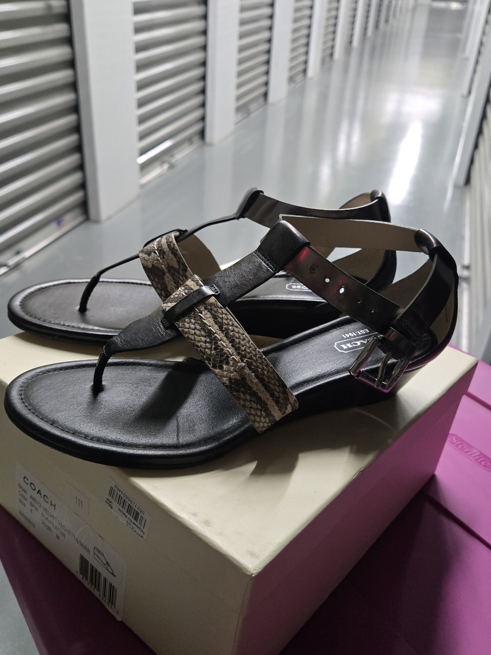 Coach Leather Sandals Black And Snakeskin Print
